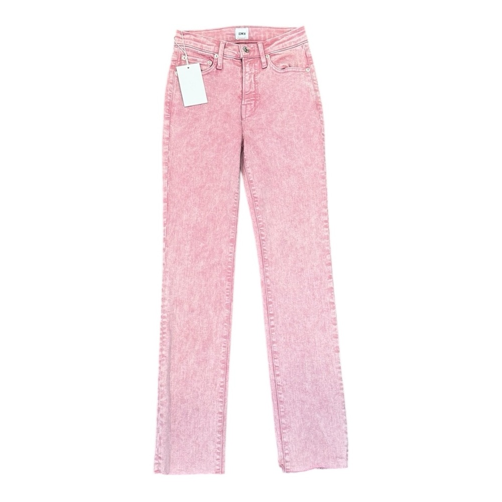 Edwin Jeans Womens Size 24 Shape Bree Straight Leg Raw Hem Pink Stretch Denim
